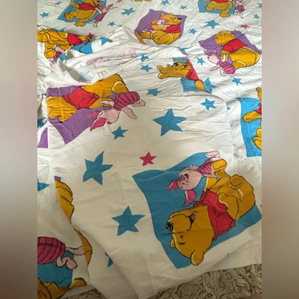 3 Piece VTG Winnie the Pooh Fleece Top Sheet, Fitted Sheet, Pillowcase 90” 60”